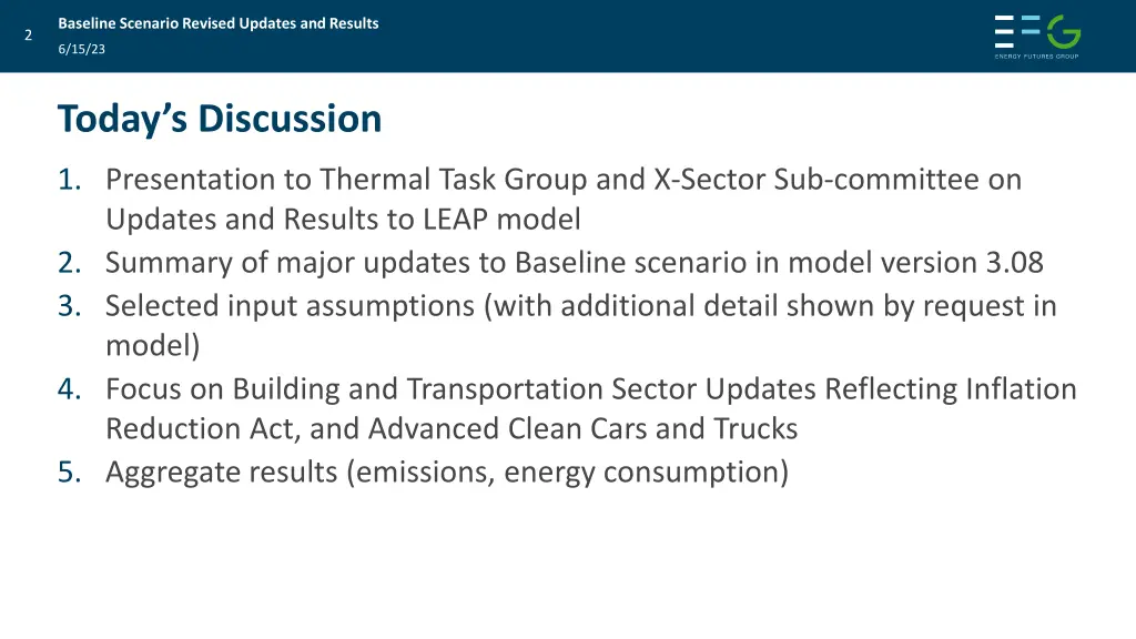 baseline scenario revised updates and results