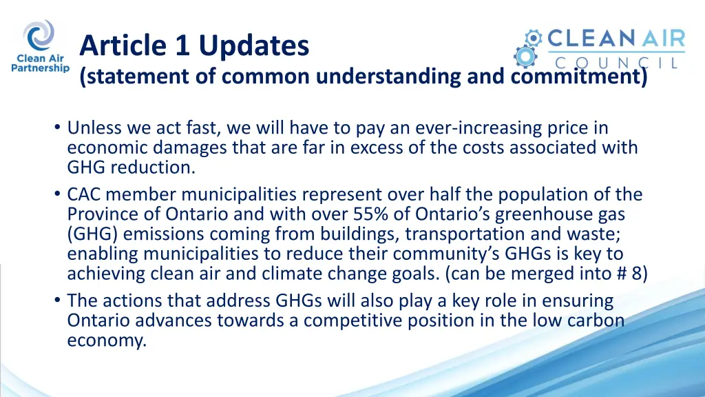 article 1 updates statement of common