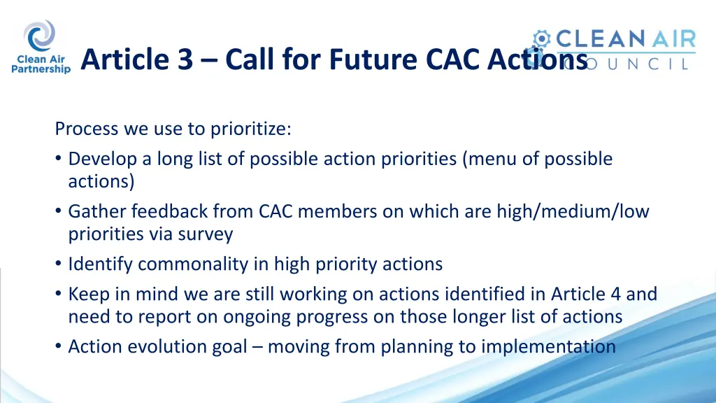 article 3 call for future cac actions