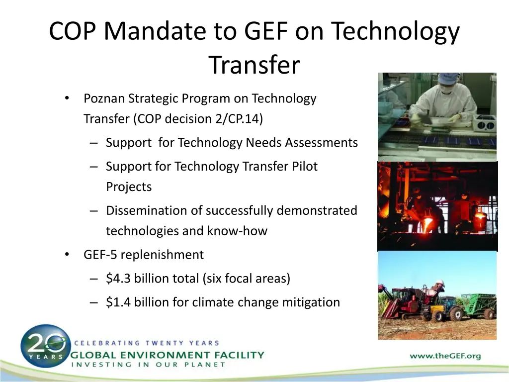 cop mandate to gef on technology transfer