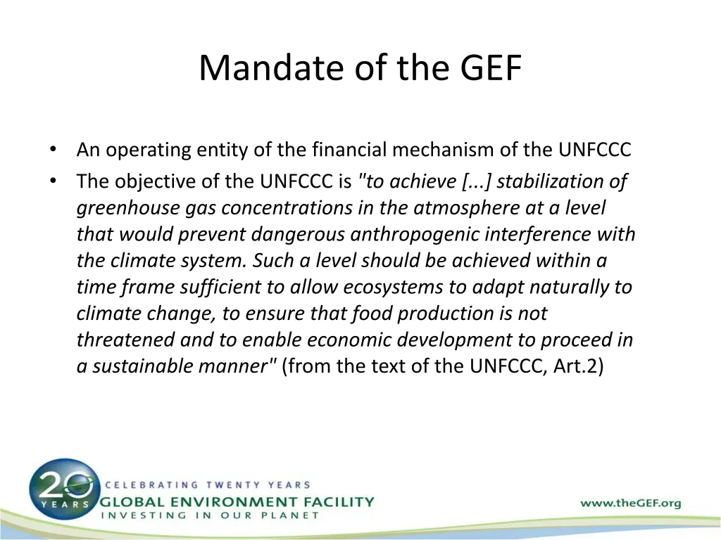 mandate of the gef