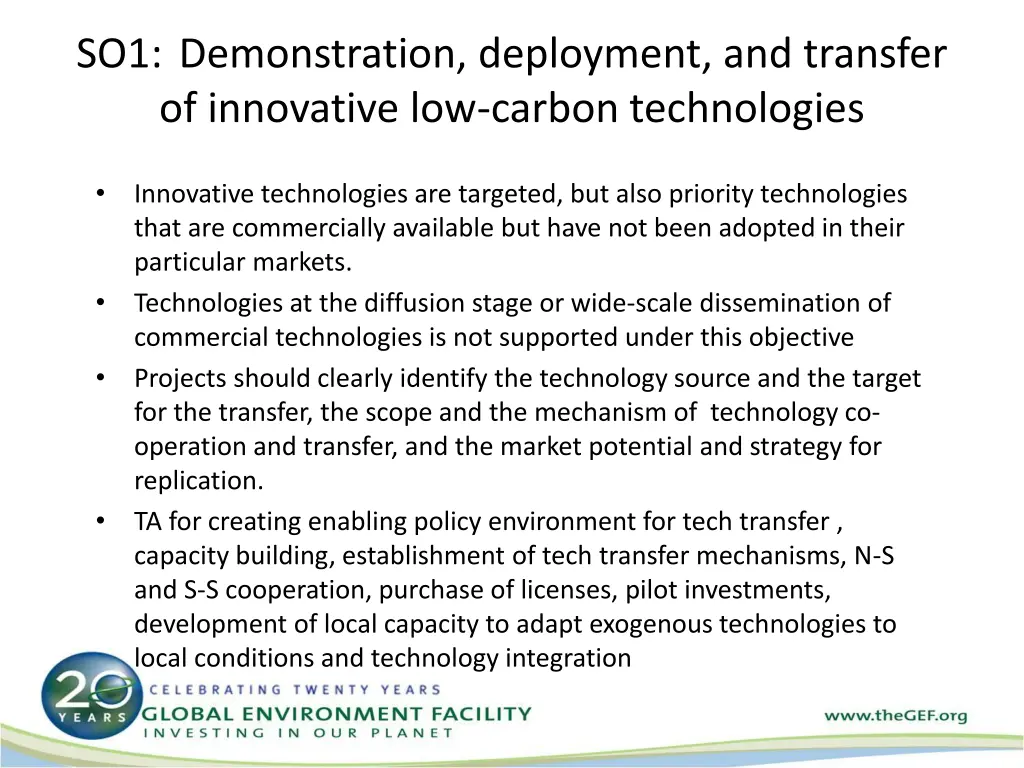 so1 demonstration deployment and transfer