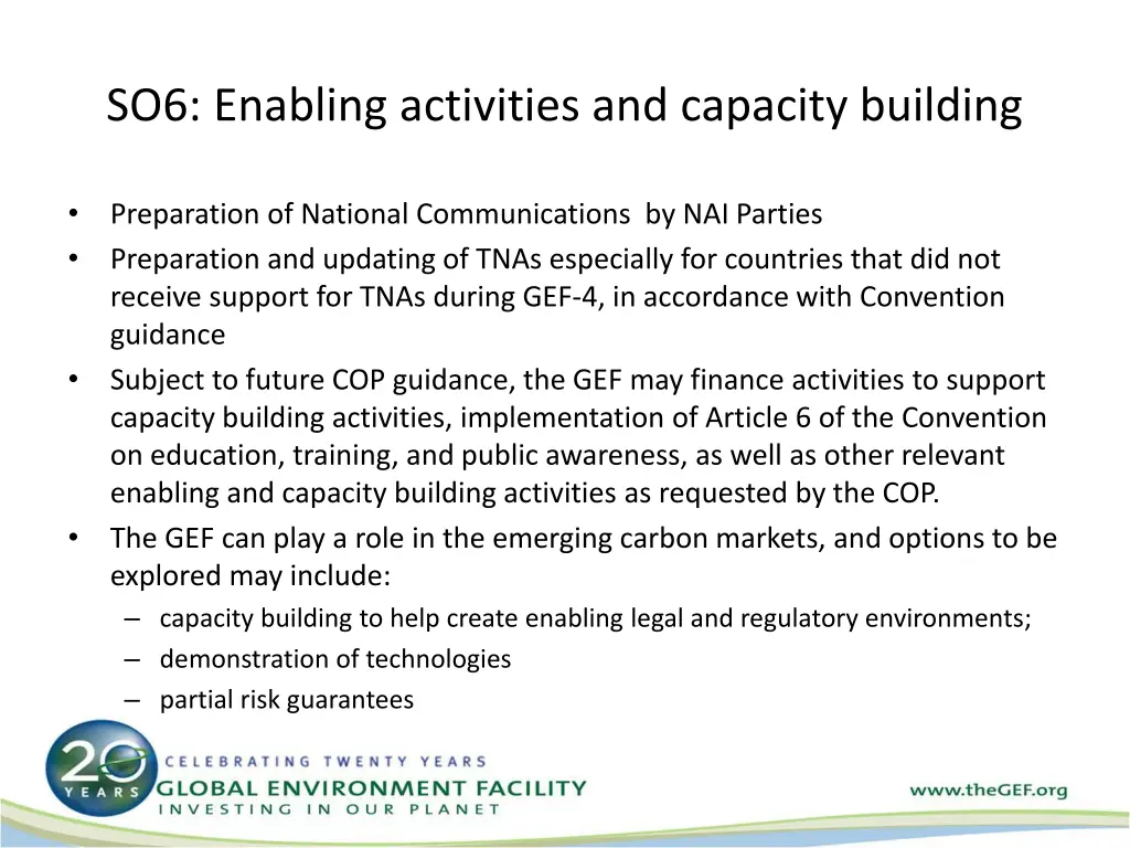 so6 enabling activities and capacity building