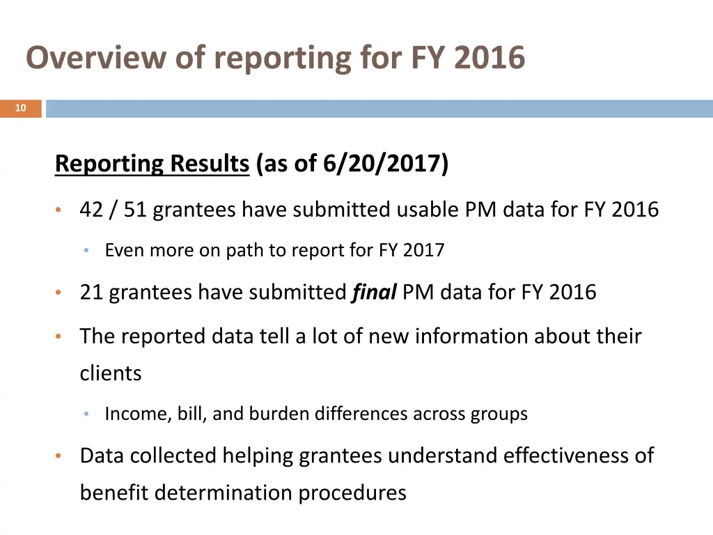 overview of reporting for fy 2016