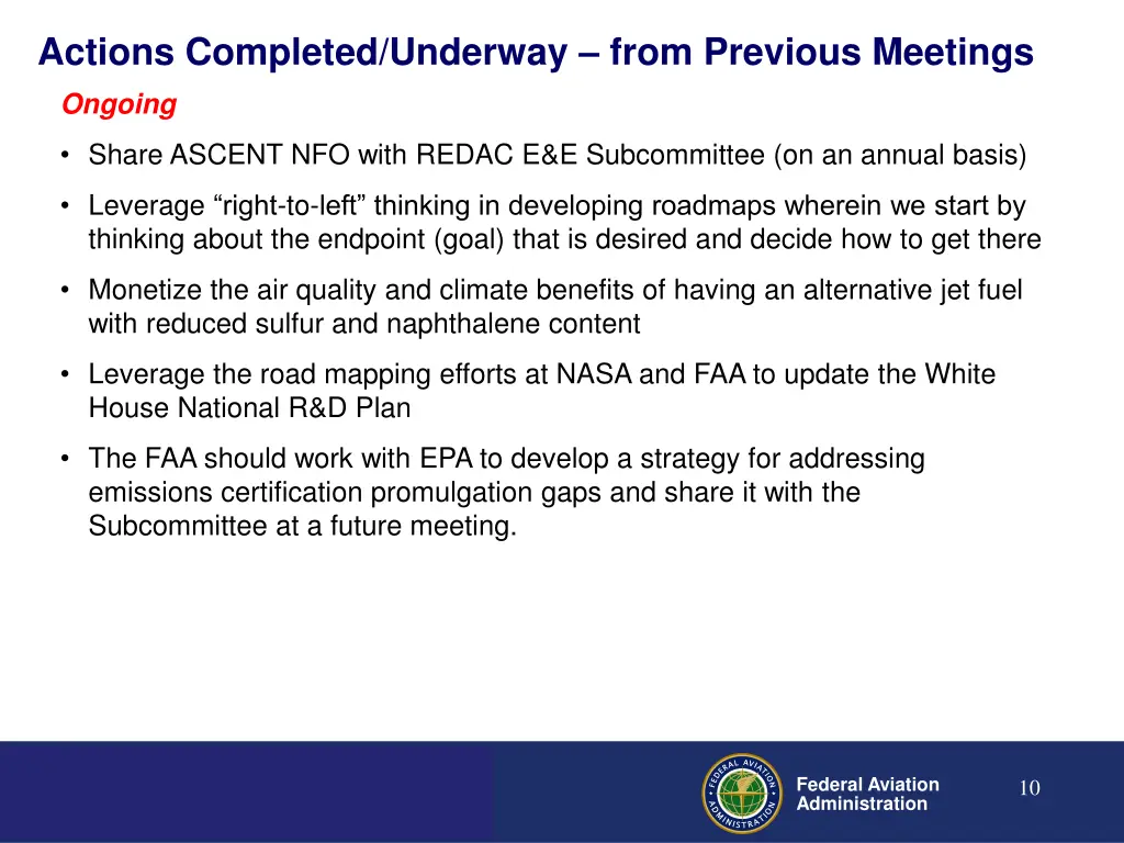 actions completed underway from previous meetings