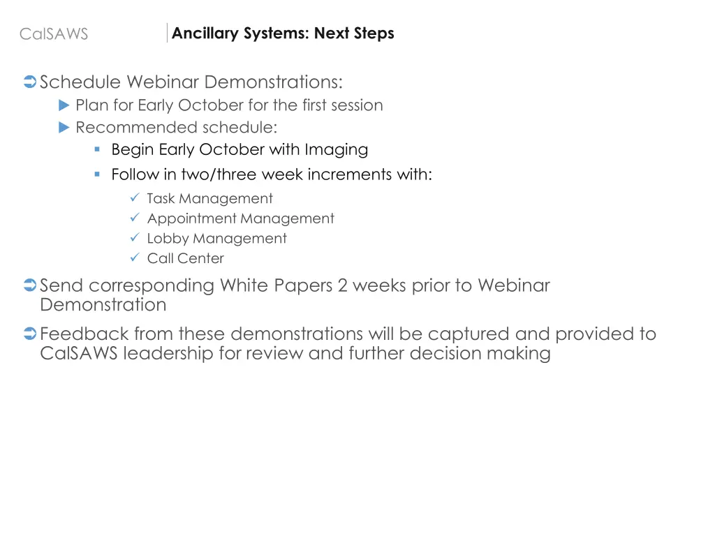 ancillary systems next steps