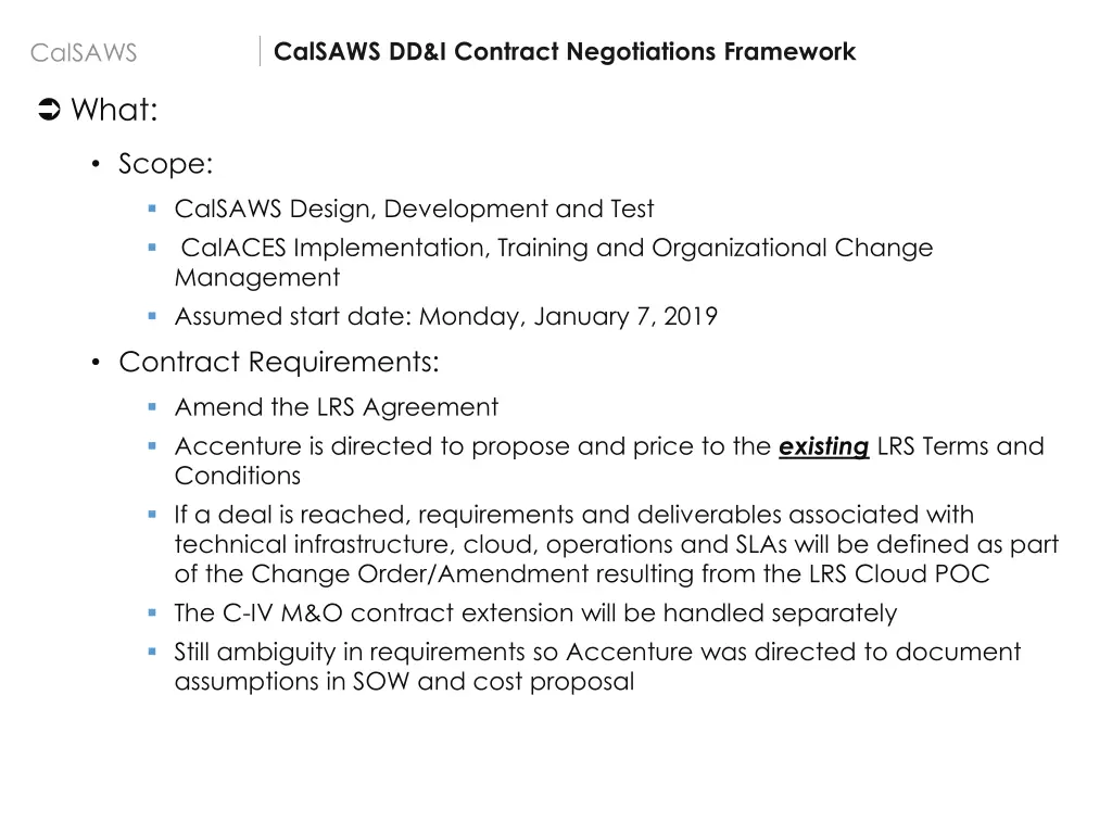 calsaws dd i contract negotiations framework 2