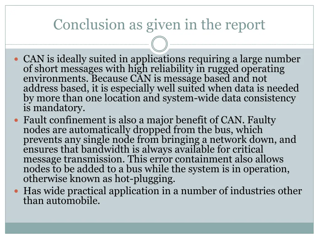 conclusion as given in the report
