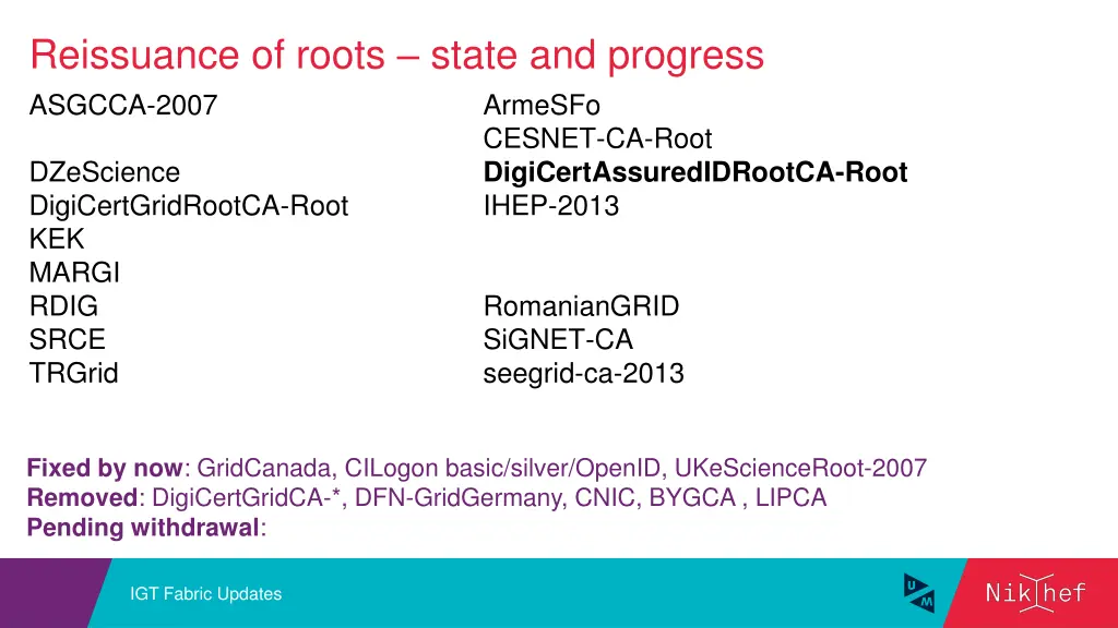 reissuance of roots state and progress