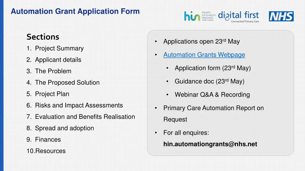 automation grant application form
