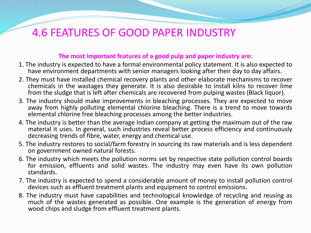 4 6 features of good paper industry
