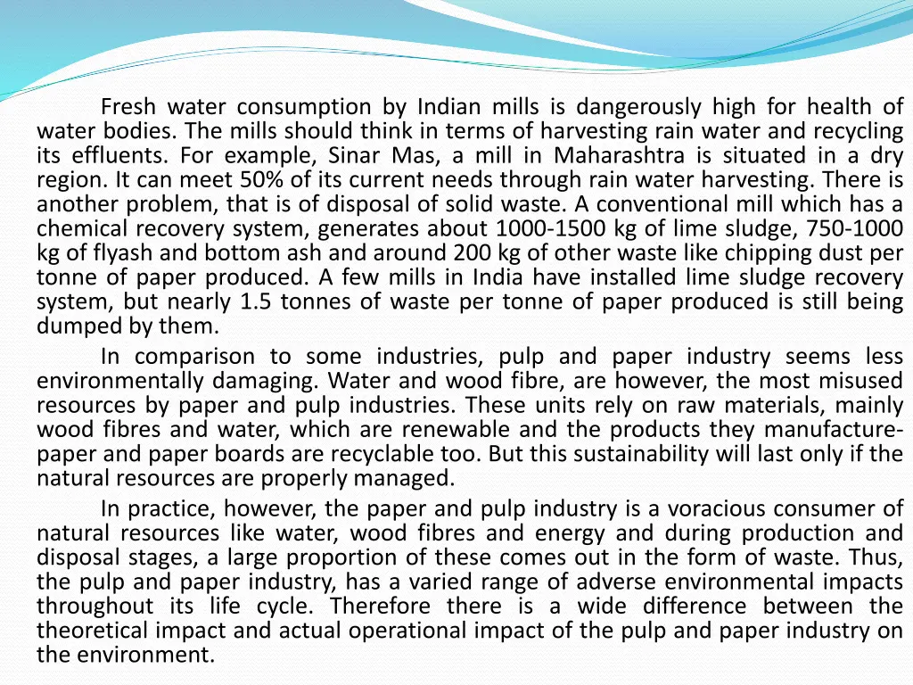 fresh water consumption by indian mills