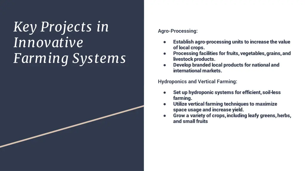 key projects in innovative farming systems
