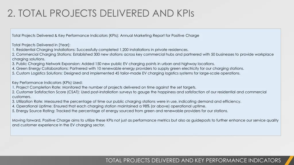2 total projects delivered and kpis