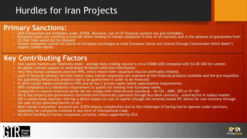 hurdles for iran projects