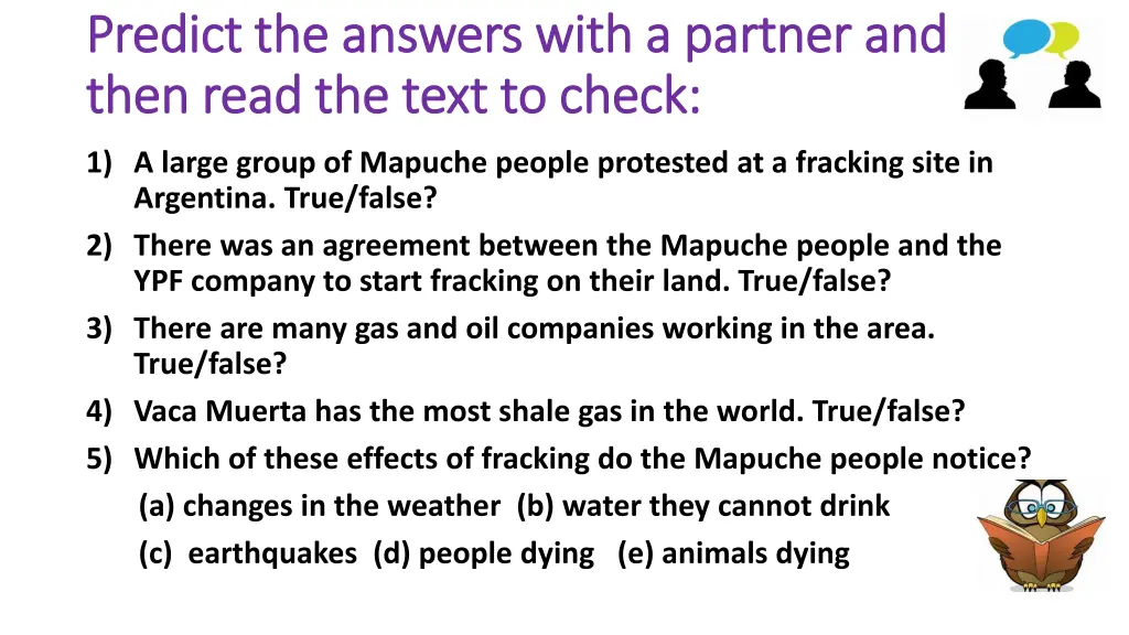 predict the answers with a partner and predict