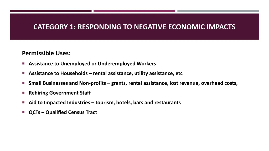 category 1 responding to negative economic impacts