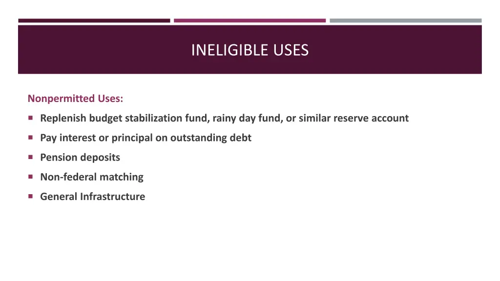 ineligible uses