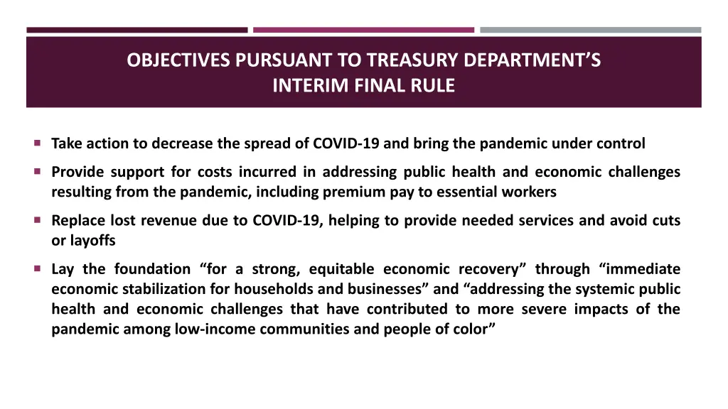 objectives pursuant to treasury department