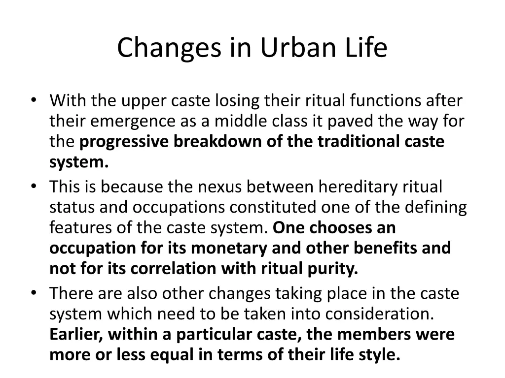 changes in urban life