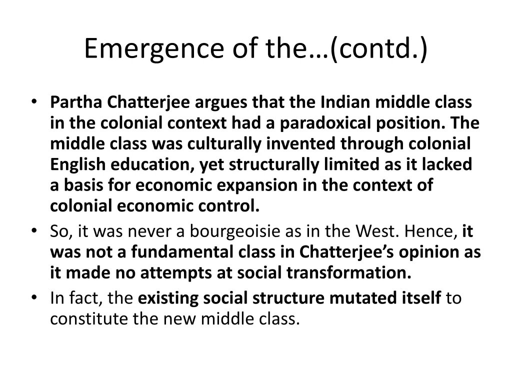 emergence of the contd