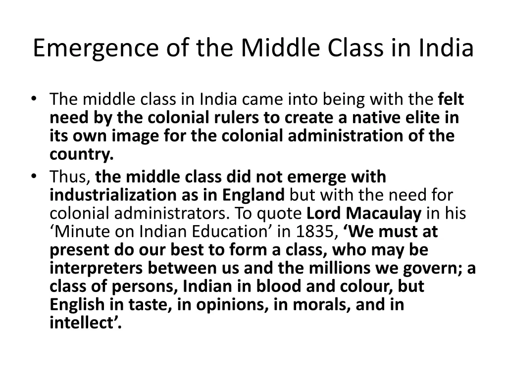 emergence of the middle class in india