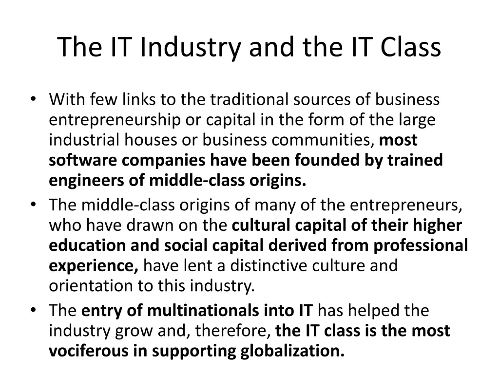 the it industry and the it class