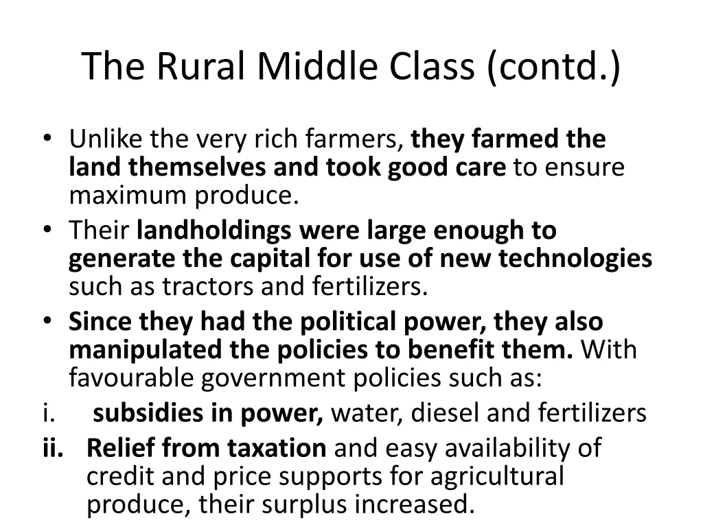 the rural middle class contd