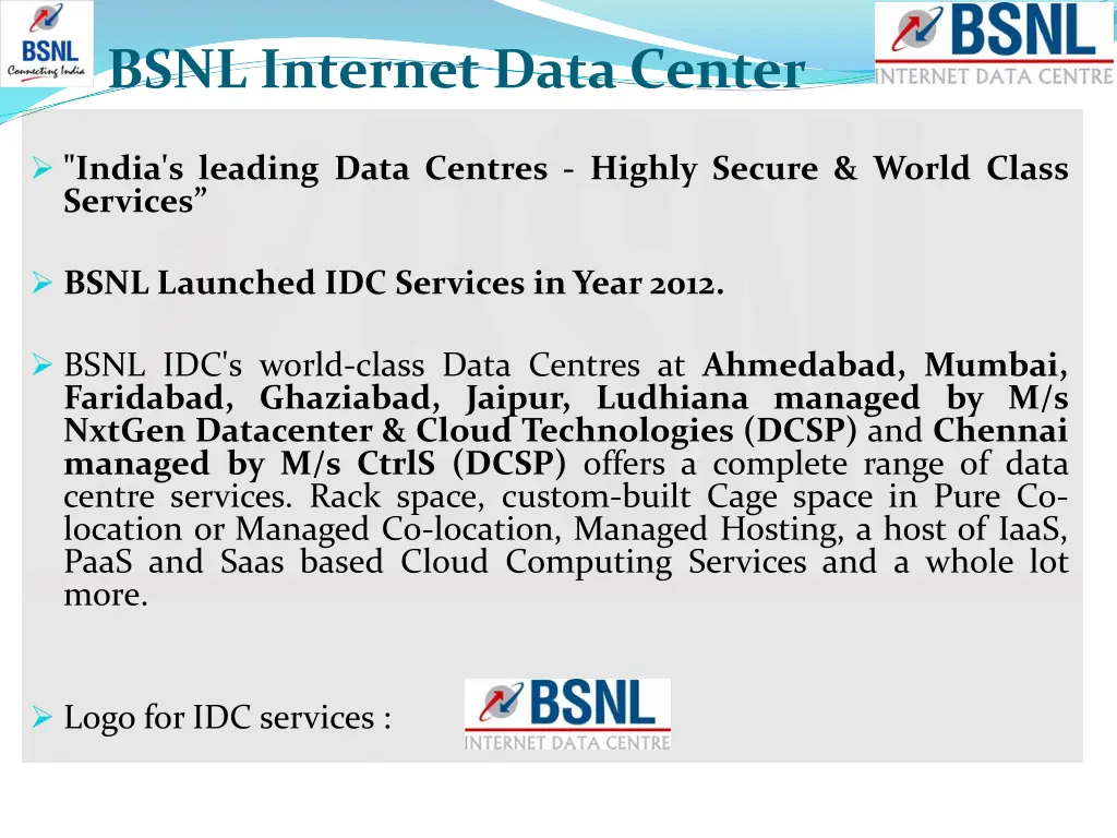 bsnl internet data center