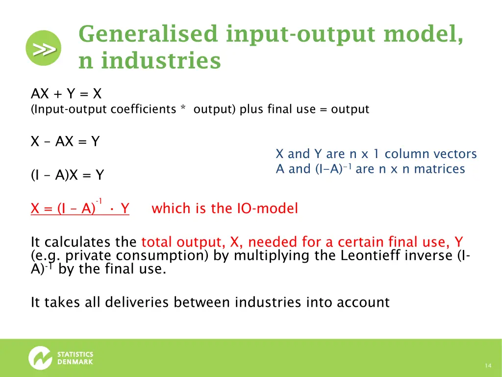 generalised input output model n industries
