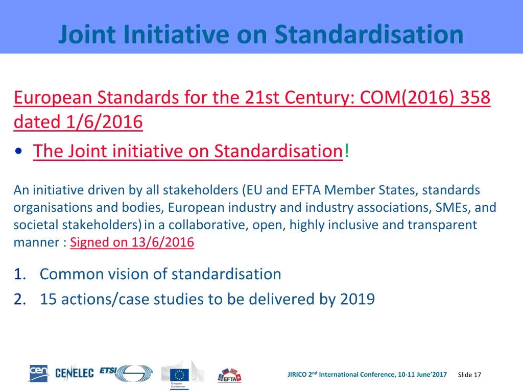 joint initiative on standardisation