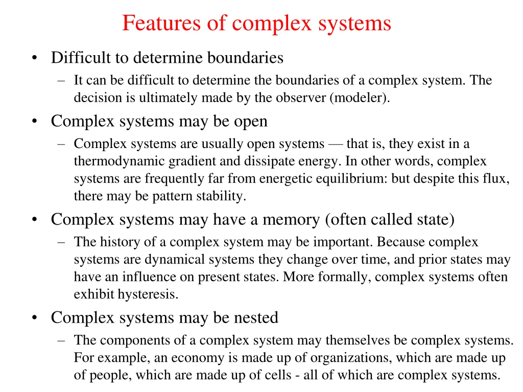 features of complex systems