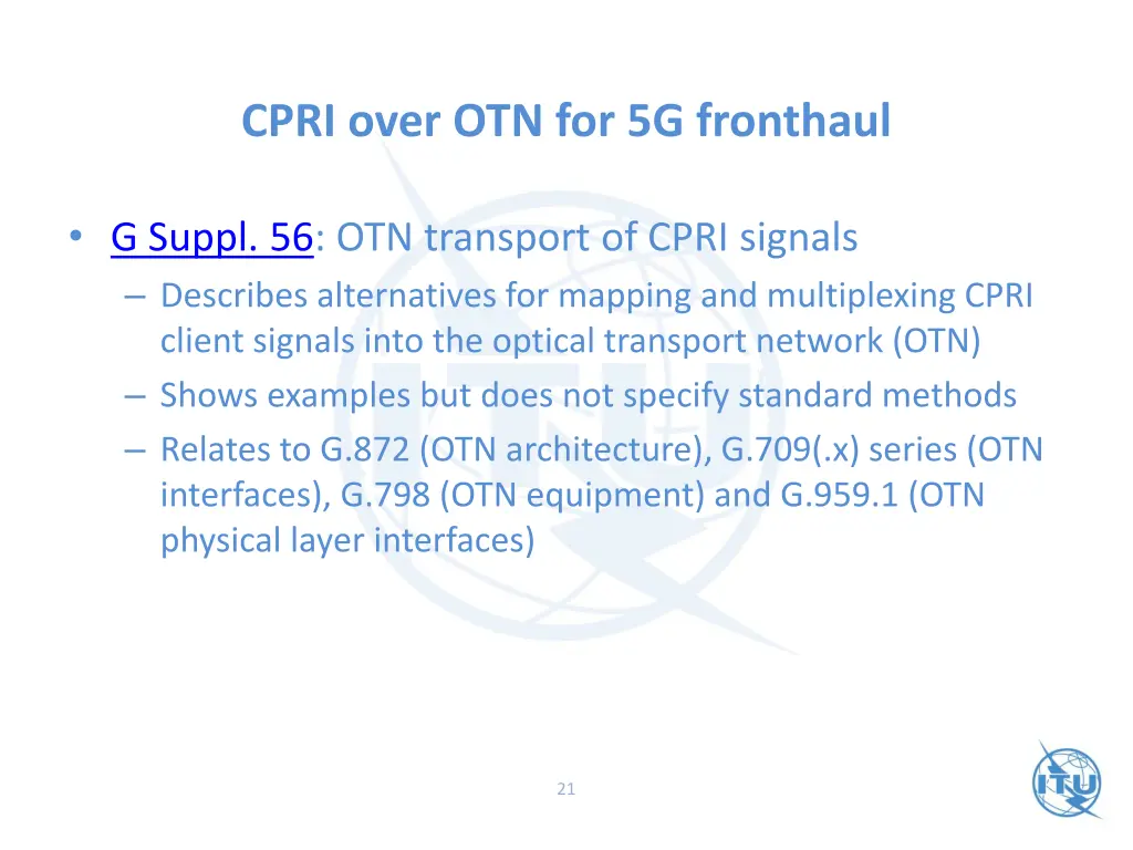 cpri over otn for 5g fronthaul