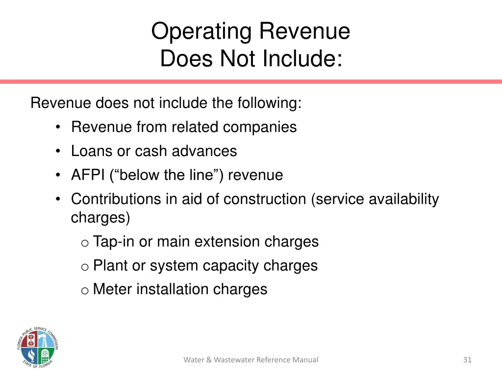 operating revenue does not include