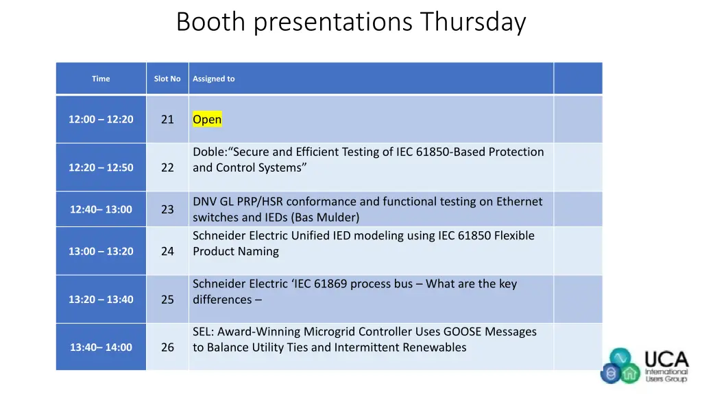 booth presentations thursday