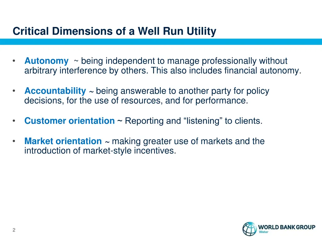 critical dimensions of a well run utility