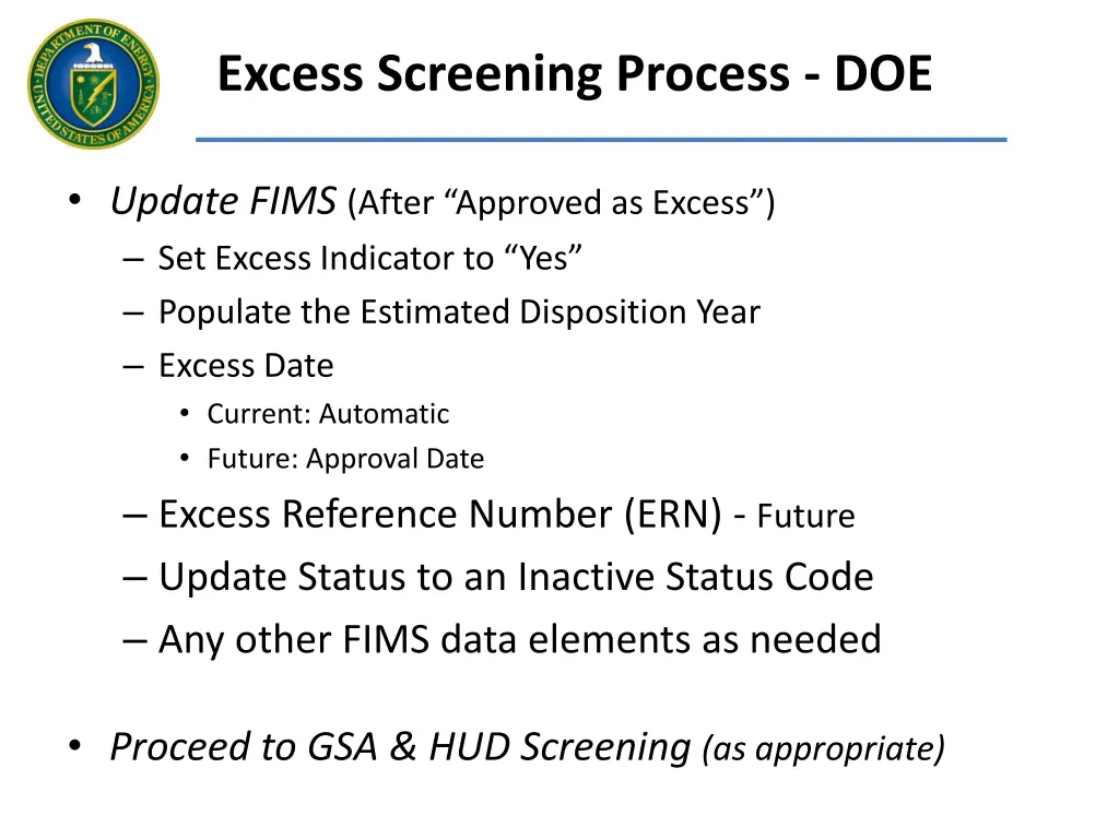 excess screening process doe 4