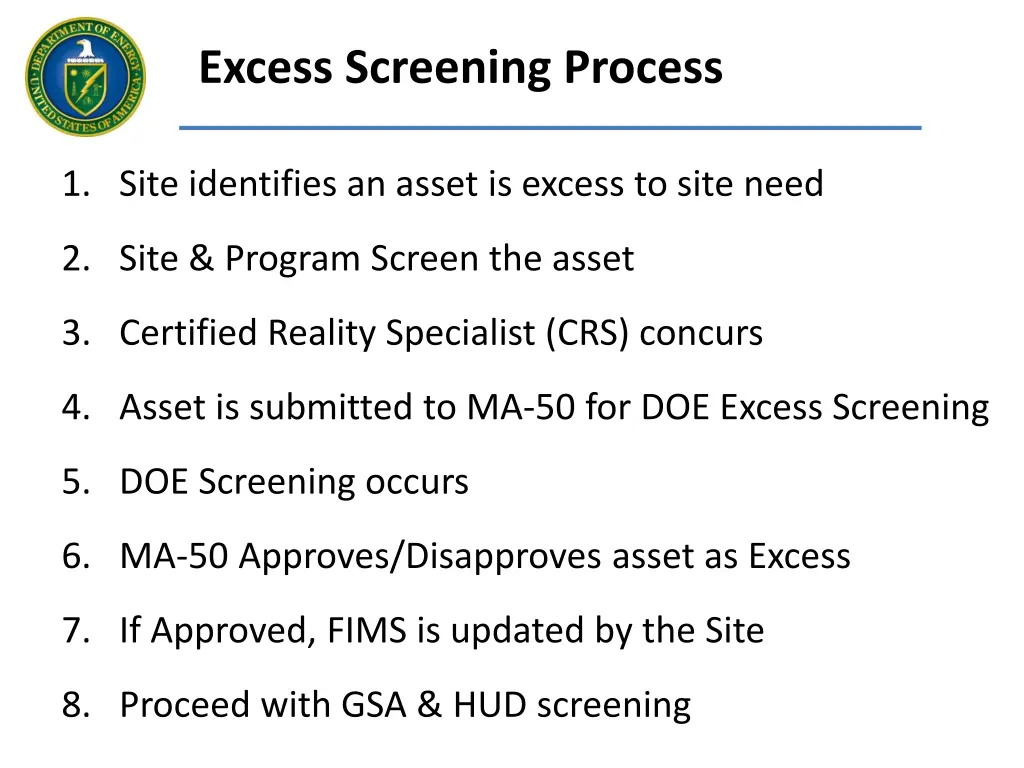 excess screening process
