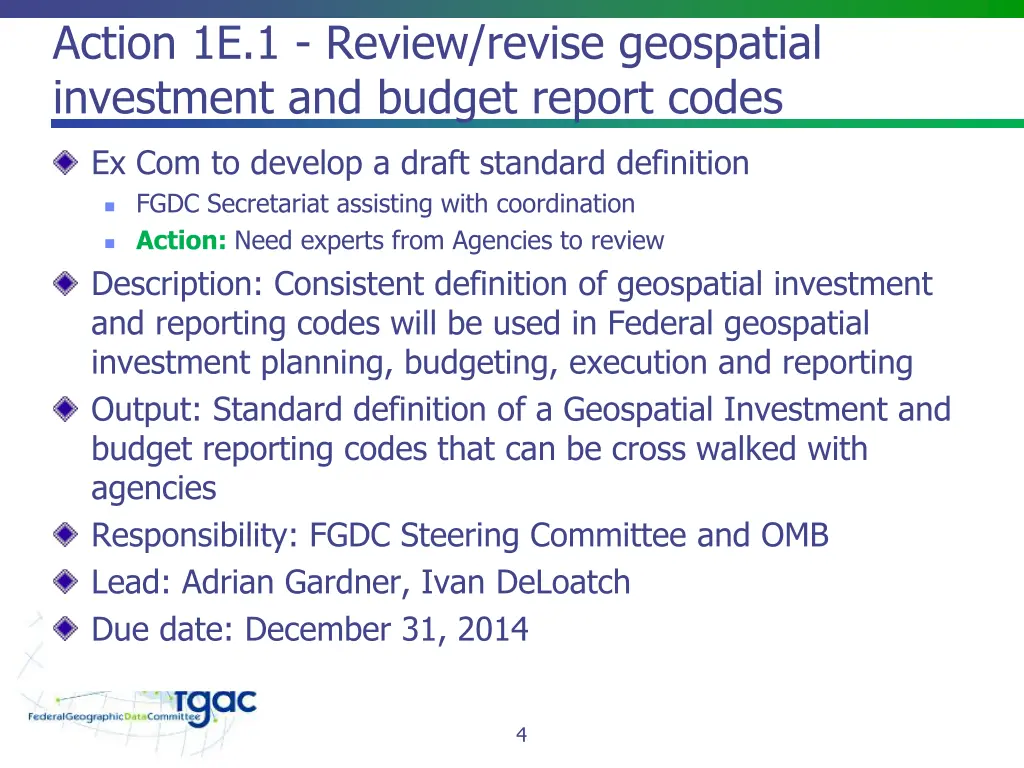 action 1e 1 review revise geospatial investment