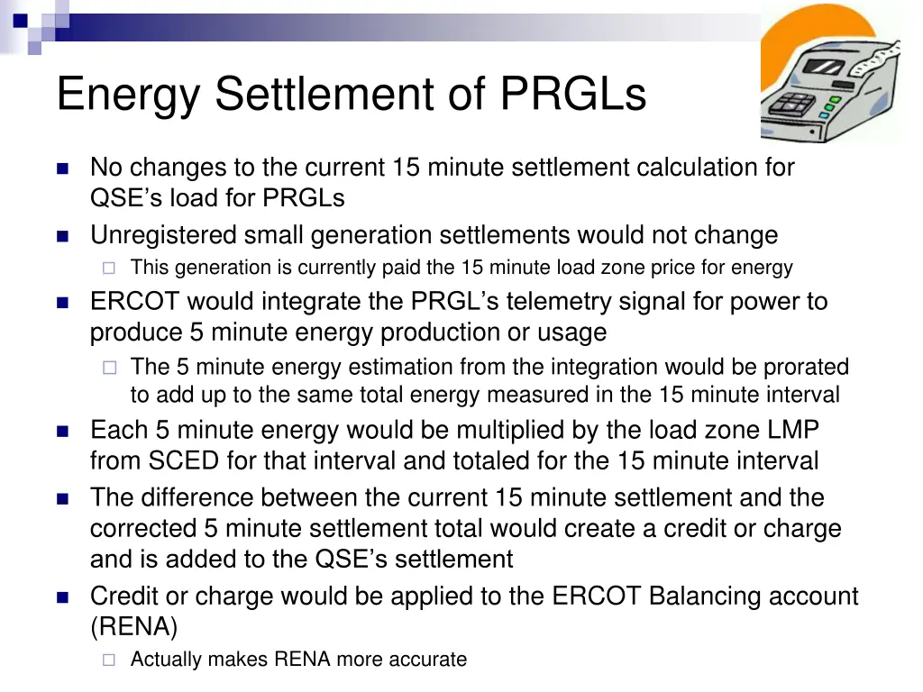 energy settlement of prgls