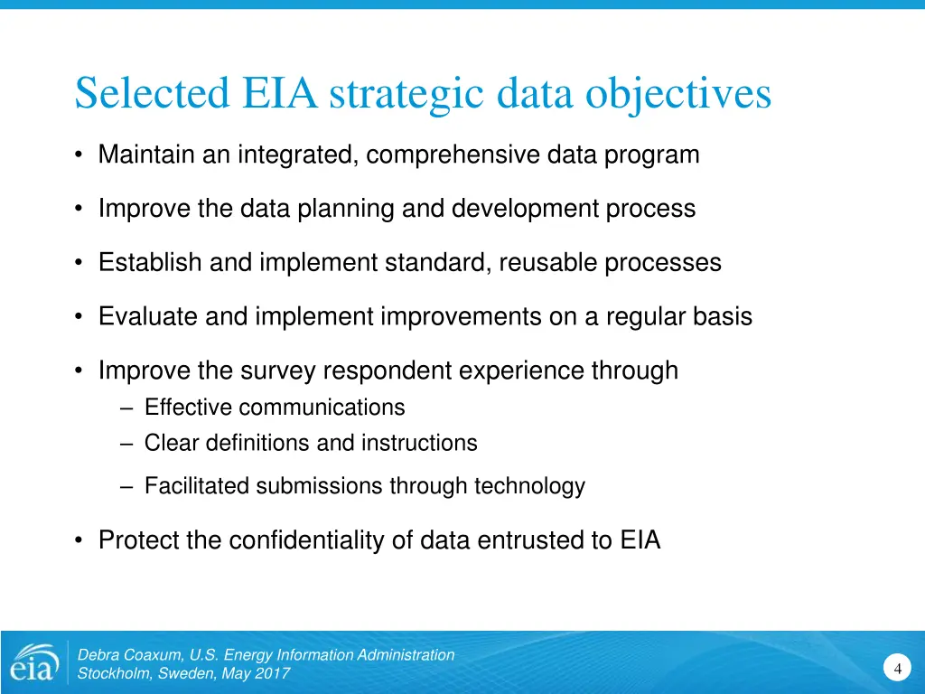 selected eia strategic data objectives