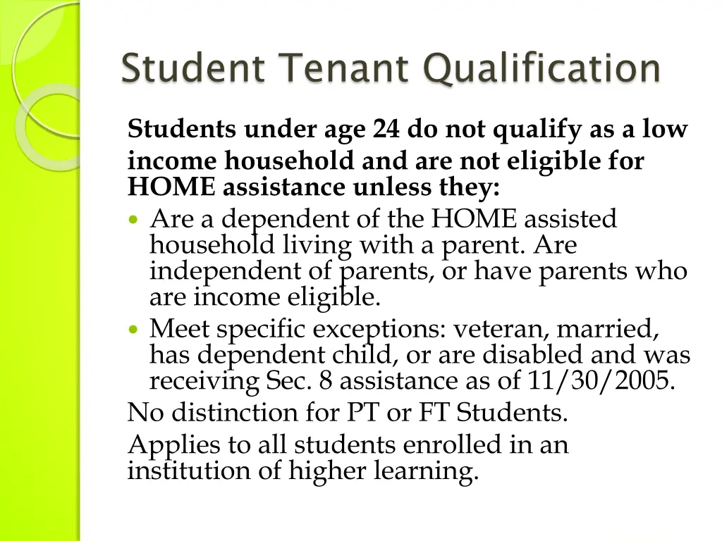 student tenant qualification