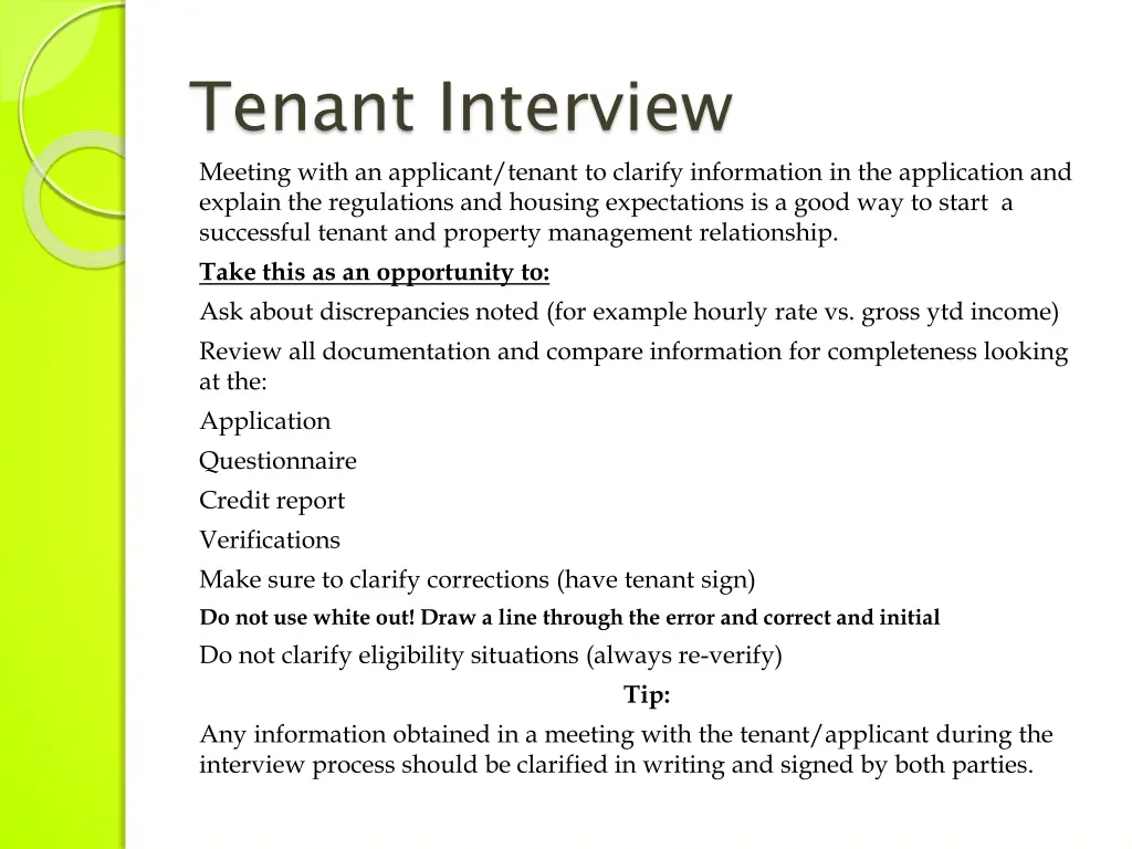 tenant interview meeting with an applicant tenant
