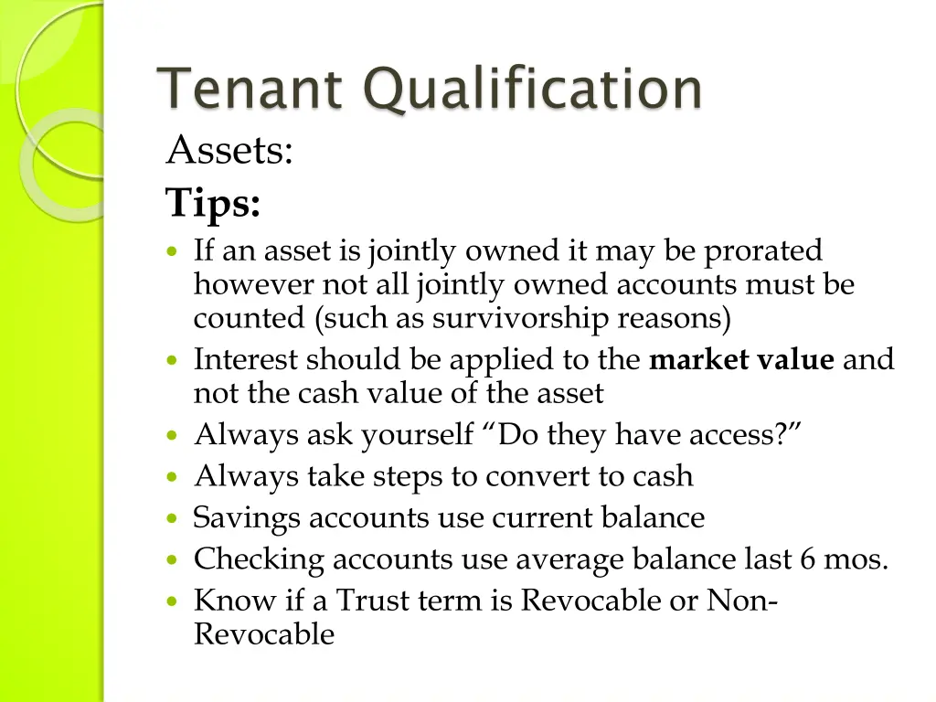 tenant qualification assets tips if an asset