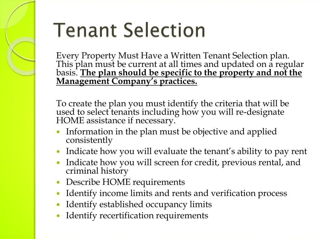 tenant selection
