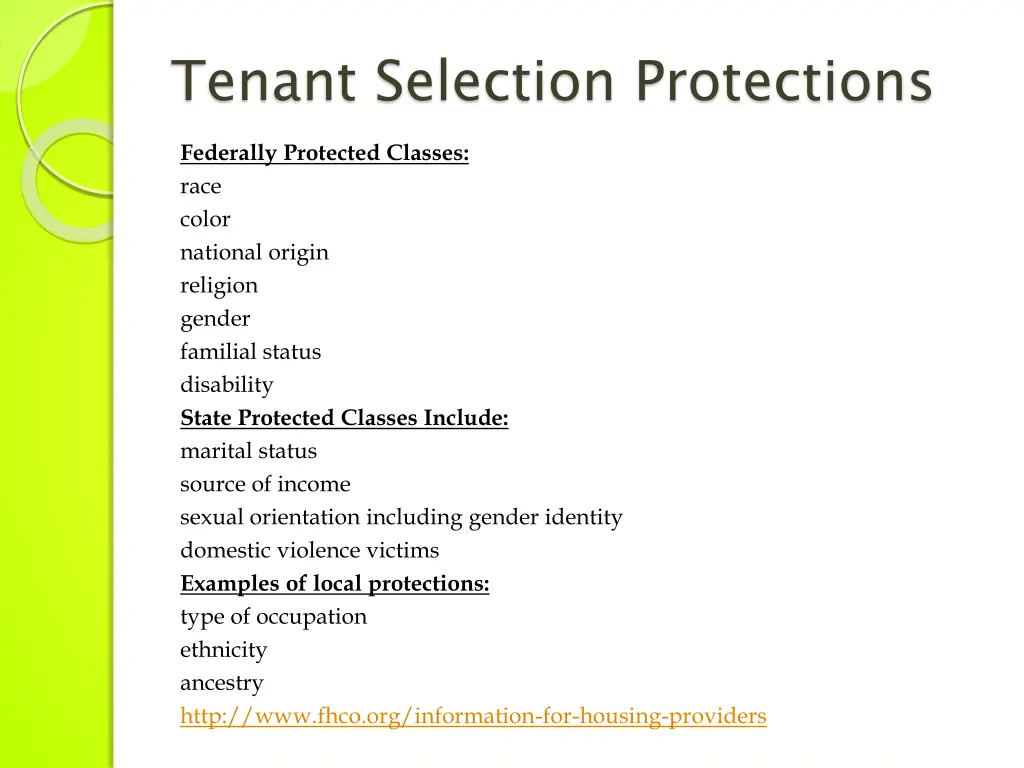 tenant selection protections