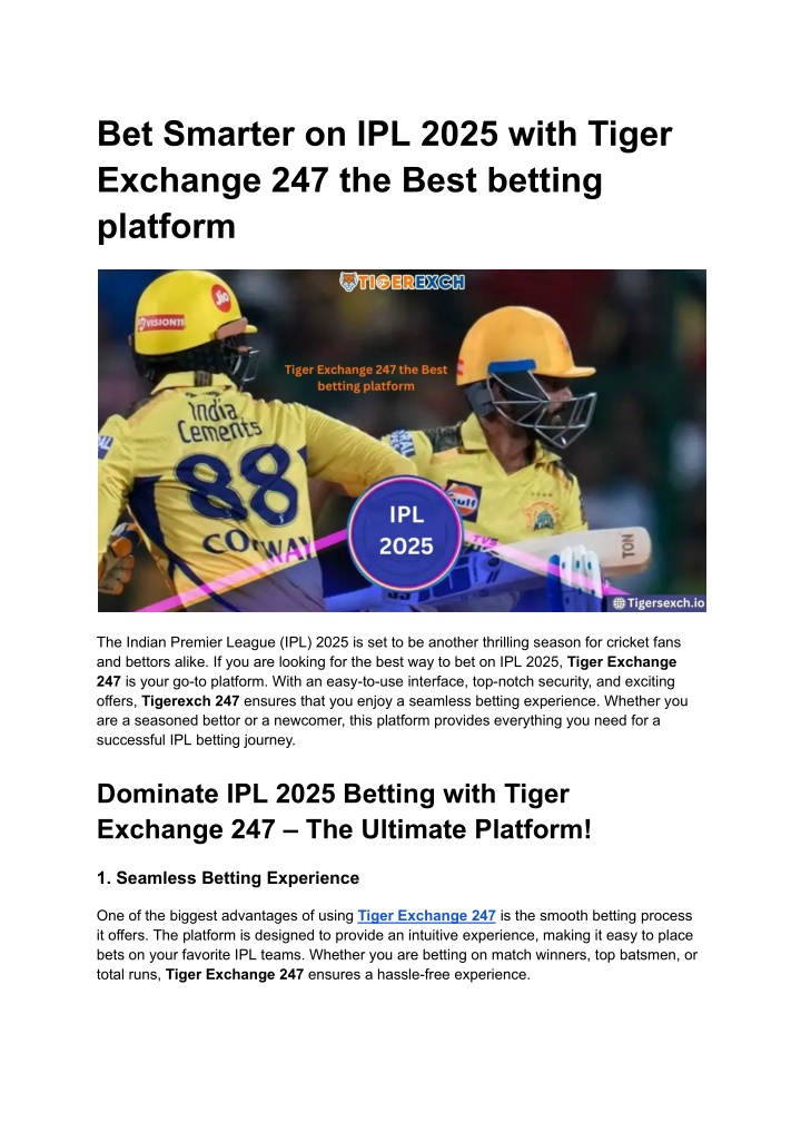 bet smarter on ipl 2025 with tiger exchange
