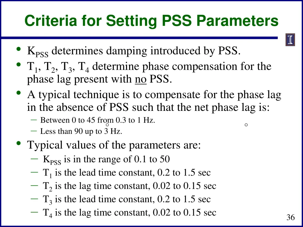 criteria for setting pss parameters