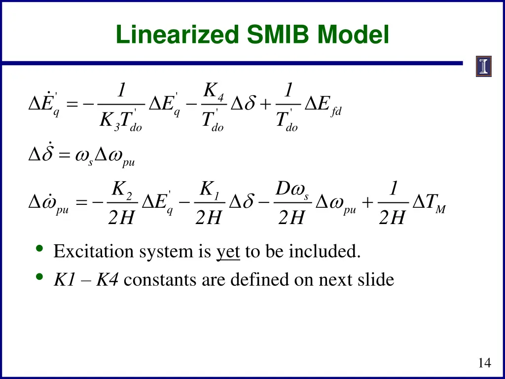 linearized smib model