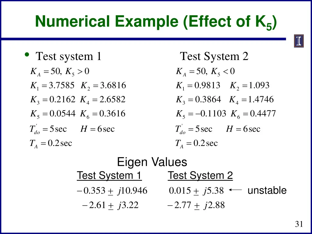 numerical example effect of k 5